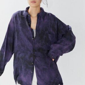 Urban Outfitters Urban Renewal Silky Oversized Tie-Dye Button Down Shirt